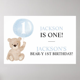 Poster Banner de aniversário de urso de primeiro aniversá