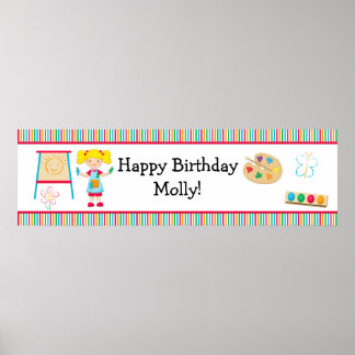Pôster Banner de Aniversário do Partido de Pintura 40x12