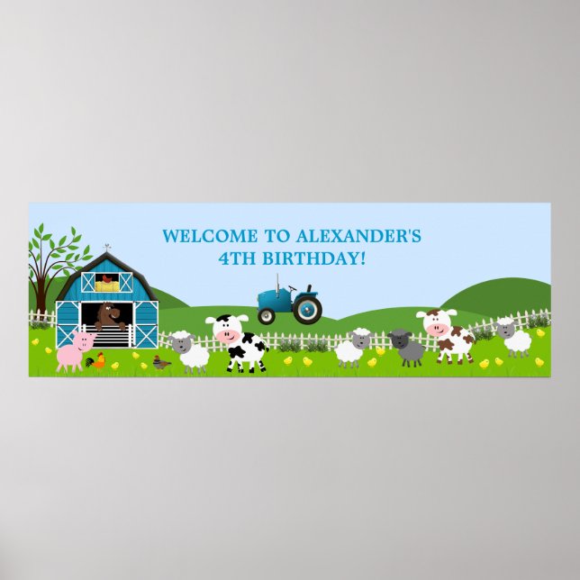 Pôster Banner de Aniversário dos Animais da Fazenda de Ba (Frente)