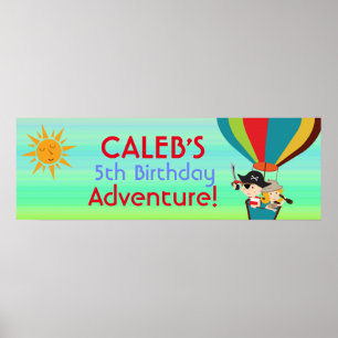 Pôster Banner de Aniversário Infantil Balão de Ar Quente