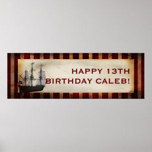 Pôster Banner de Aniversário Personalizado com Tema de Na