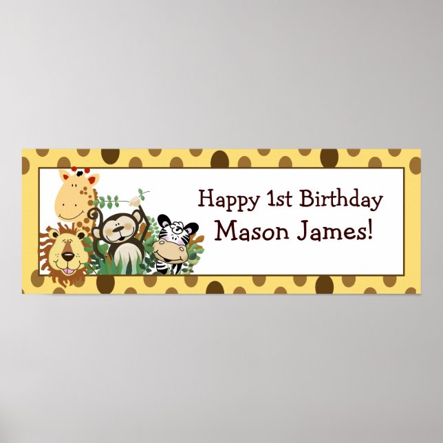 Poster Banner de Aniversário Personalizado da Selva de Zo (Frente)