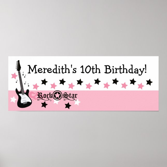 Pôster Banner de Aniversário Personalizado do Violão de E (Frente)