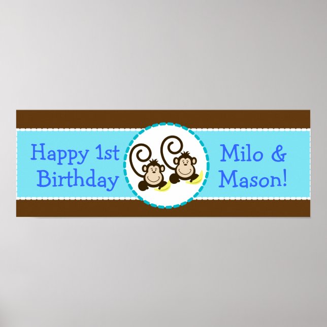 Poster Banner de Aniversário Personalizado dos Macacos-Bo (Frente)