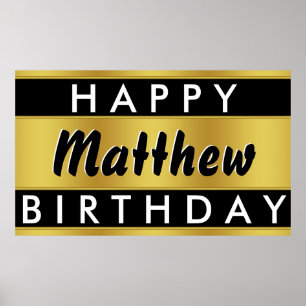Pôster Banner de Aniversário Preto e Dourado