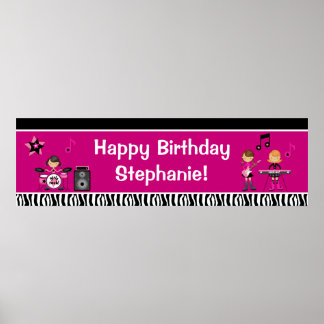 Pôster Banner de aniversário Rock Star 40x12