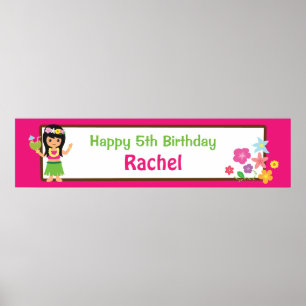 Pôster Banner de Aniversário Temático Havaiano Hula Girl
