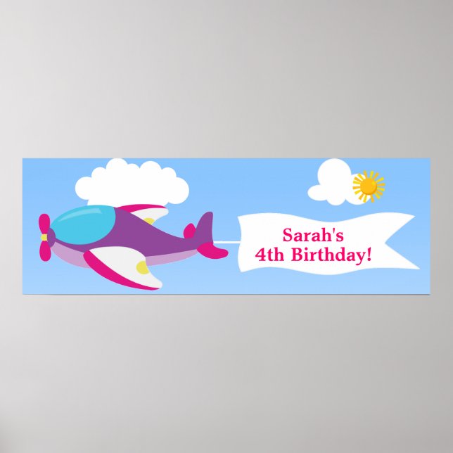 Pôster Banner de aniversários da moça de avião (Frente)
