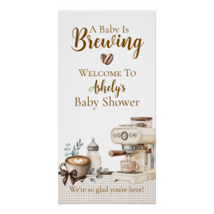 Pôster Banner de Chá de Bebê 'Baby is Brewing Coffee'