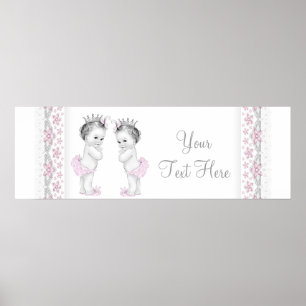 Pôster Banner de Chá de Bebê de Gêmeas Meninas