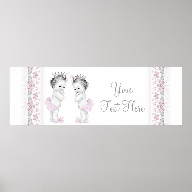 Pôster Banner de Chá de Bebê de Gêmeas Meninas (Frente)