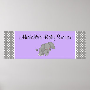 Poster Banner de Chá de fraldas de Elefante Roxo
