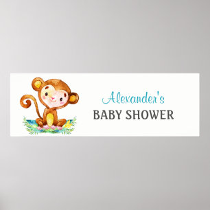 Poster Banner de Chá de fraldas de Macaco-Cria
