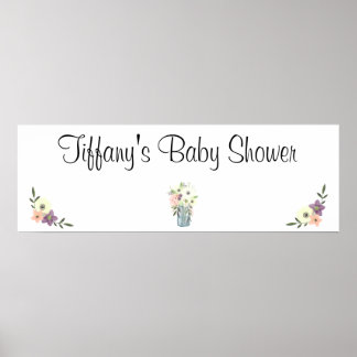 Poster Banner de Chá de fraldas Floral Mason Jar Watercol