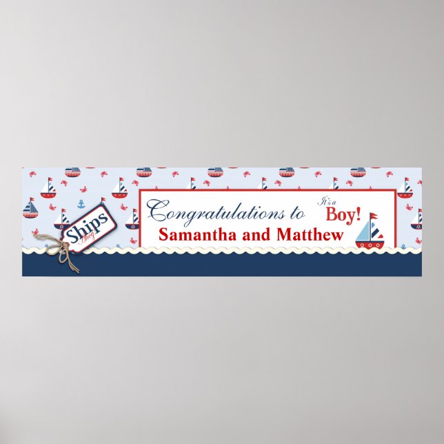 Poster Banner de Chá de fraldas náutico para embarcações  (Frente)