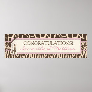 Pôster Banner de Chá de fraldas Safari & Giraffe para Imp