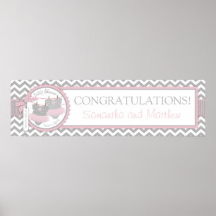Poster Banner de Chá de fraldas Twin Girls Tutus Chevron 