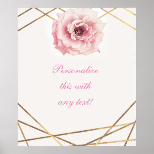 Poster Banner de Chá de Noiva Floral Elegante Rosa e Dour