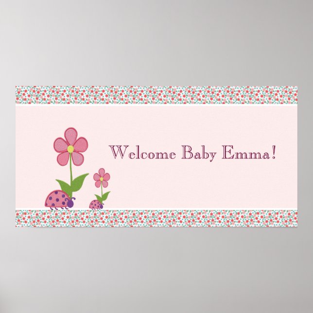 Poster Banner de Chuvinha de Bebê Pink Ladybugs (Frente)