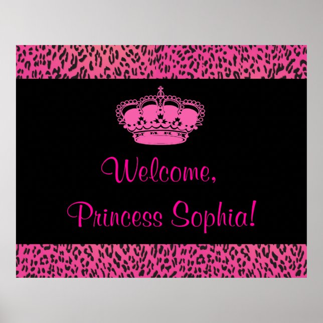 Pôster Banner de festa da princesa leopardo rosa quente (Frente)