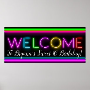 Pôster Banner de festa de aniversário com Neon Glow de Bo