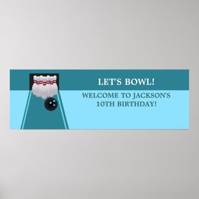 Pôster Banner de Festa de aniversário da boliche (Frente)