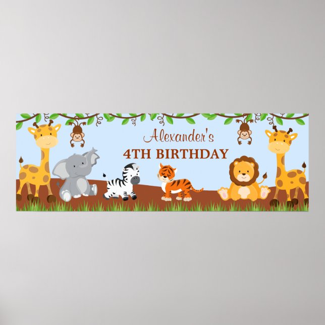 Pôster Banner de Festa de aniversário da Selva Safari (Frente)
