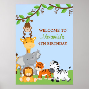 Pôster Banner de Festa de aniversário da Selva Safari