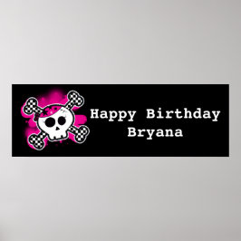 Poster Banner de Festa de aniversario de meninas do Skull