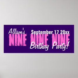 Pôster Banner de Festa de aniversário Personalizado com 9