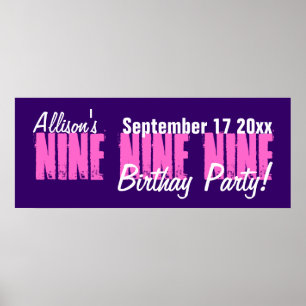 Pôster Banner de Festa de aniversário Personalizado com 9