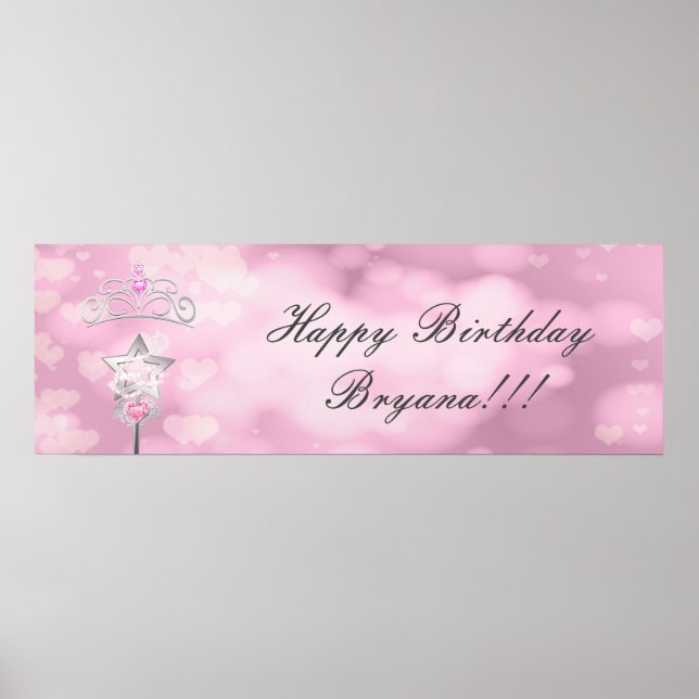 Pôster Banner de festa de aniversário personalizado com v (Frente)