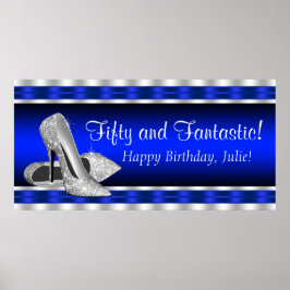 Poster Banner de Festa de aniversário Royal Blue Silver H