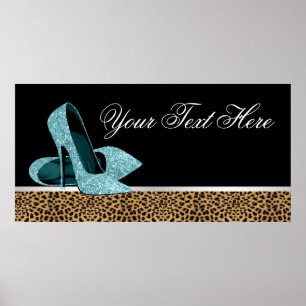 Pôster Banner de festa de sapatos de salto alto azul turq