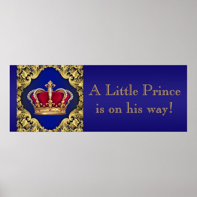 Pôster Banner do Chá de fraldas Príncipe Azul e Dourado (Frente)