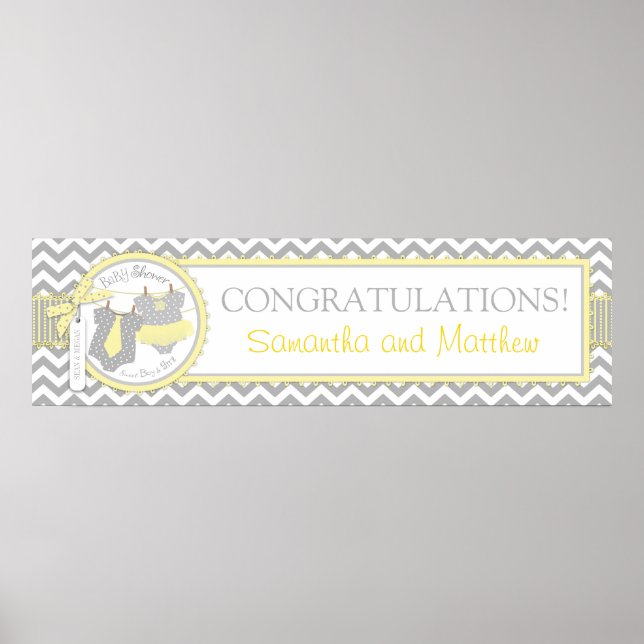 Pôster Banner do Chá de fraldas Twins Tie Tutu Chevron (Frente)