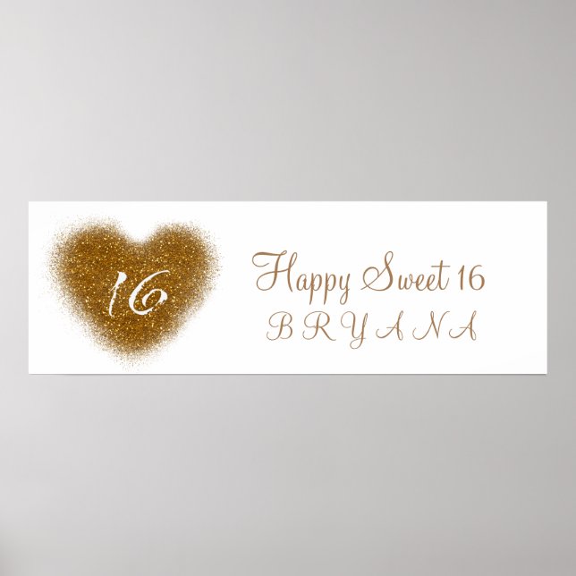 Poster Banner do Dourado Derramar Glitter Sweet 16 Heart  (Frente)