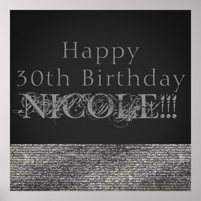 Pôster Banner do Partido Silver Sparkle Modern Glam Sequi (Frente)