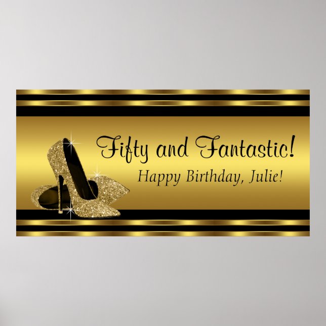 Poster Banner Elegante Dourado de Festa de aniversário de (Frente)