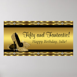 Pôster Banner Elegante Dourado de Festa de aniversário de