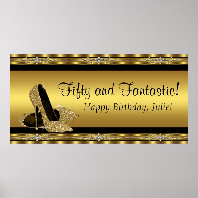 Pôster Banner Elegante Dourado de Festa de aniversário de (Frente)
