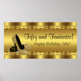 Pôster Banner Elegante Dourado de Festa de aniversário de