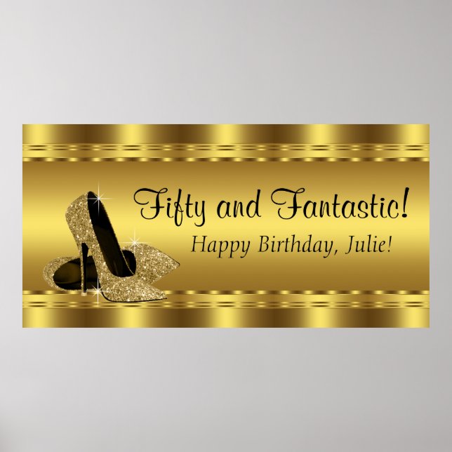 Pôster Banner Elegante Dourado de Festa de aniversário de (Frente)