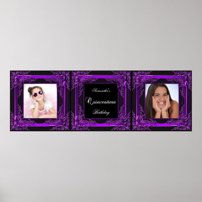Poster Banner Foto Quinceanera Party Puro Preto (Frente)