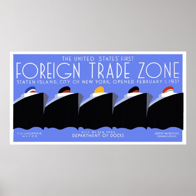 Pôster Banner horizontal gigante Art Deco New York Harbor (Frente)
