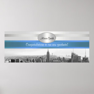 Poster Banner NYC Skyline BW 05 White Blue 2 Party