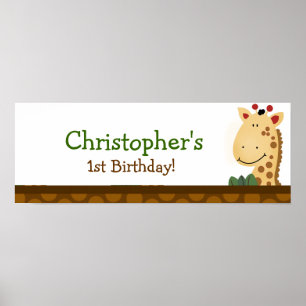 Pôster Banner Personalizado de Aniversário do Zoológico d