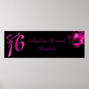 Poster Banner personalizado doce 16 rosa quente 22,5 pol