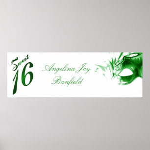 Pôster Banner personalizado doce 16 verde de 22,5 pol x 7