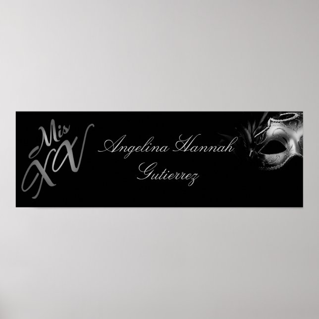 Pôster Banner personalizado Mis XV Silver de 22,5"x7,5" (Frente)